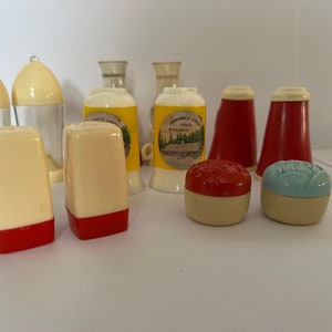 Vintage salt and pepper shakers (1950) - Plastic Novelty Salt and Pepper shaker sets from 1950s - various sets to choose from (see pics).