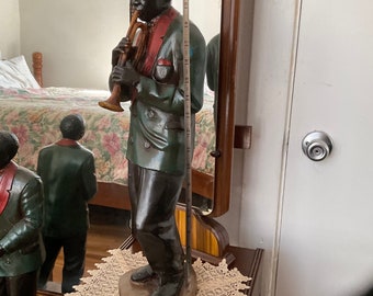 ヴィンテージ オルゴール ジャズ BLACKY JAZZMAN Antique Black Americana Jazz Band Figurines - Large Statues