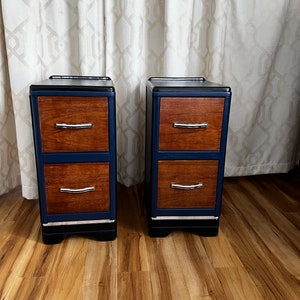 Art Deco style side tables - Titled “The Krysta Blue/Black and Silver Set”