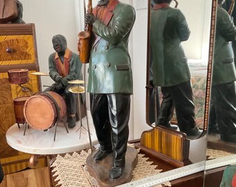 ヴィンテージ オルゴール ジャズ BLACKY JAZZMAN Antique Black Americana Jazz Band Figurines - Large Statues