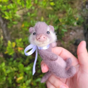 Poseable Baby Otter Figurine, Handmade Wool Sculpture Wire Carcass, Joined Head Collectible OOAK Eco-Friendly Mini Gift Needle Felted Wool