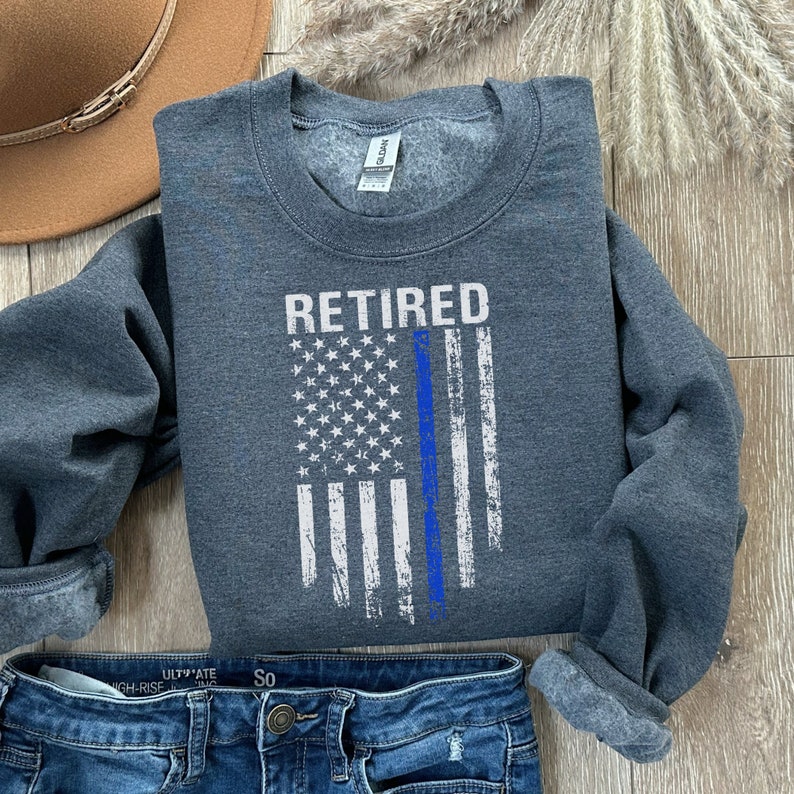 Retired Distressed Police Line Flag Crewneck Sweatshirt - Etsy