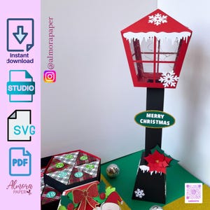 3D Christmas lamp Post. Svg and Studio for cricut and cameo / A4 PDF DIY Holiday paper craft Decoration