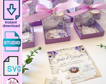 Puzzle Invitation Box Template Svg and Studio for cricut and cameo/ invitación de cumpleaños y boda/ Caja para dulces/