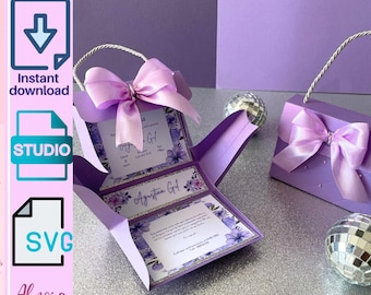 Bag Invitation Box Template Svg and Studio for cricut and cameo/ invitación de cumpleaños y boda/ Caja para dulces/