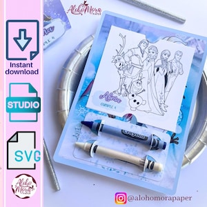 Carnet d'activités avec crayons. SVG et Studio pour Cricut et Cameo/Sac d'activités pour enfants/Livre de coloriage de fête