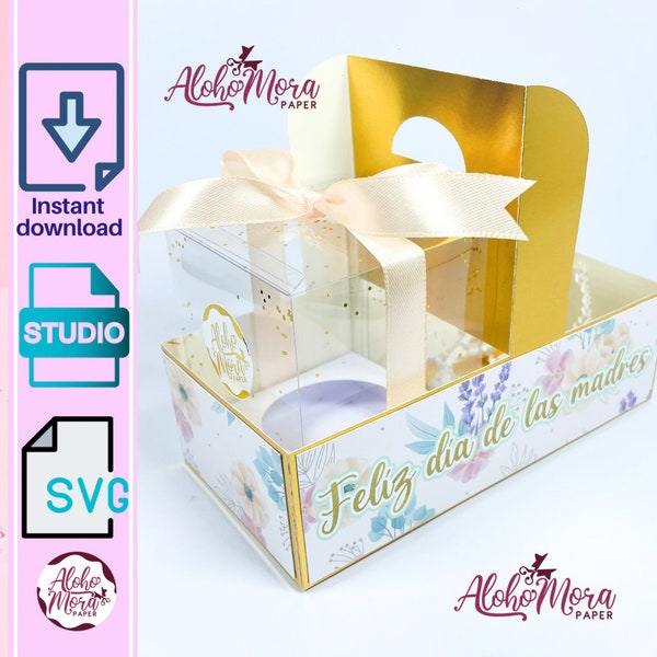 Cupcake and cup Holder for Mothers Day . Svg and Studio template for cricut and Cameo/Caja doble cupcake + café