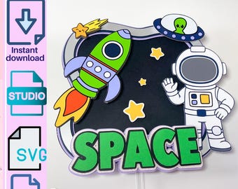 Space Cake Topper Template for Cricut and Cameo/ Cake Topper Template / Cake topper svg and studio