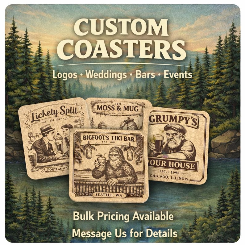 Bigfoot and Alien Cork Coasters: Funny Sasquatch UFO Designs, 4-Pack image 9