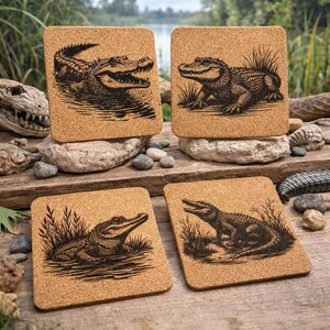 Alligator Cork Coaster Set - Rustic Wildlife Decor