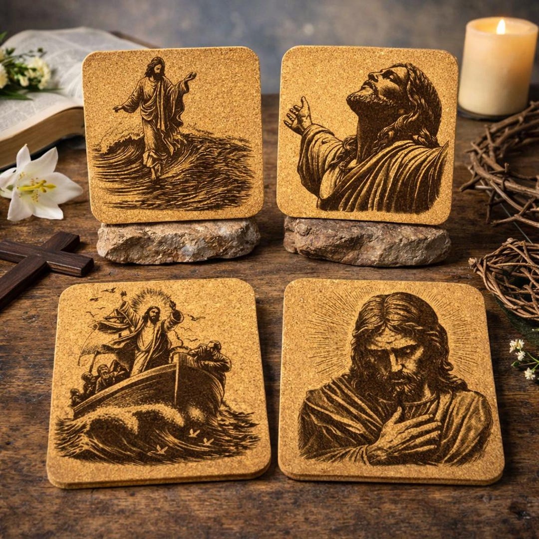 Jesus Miracle Cork Coaster Set – Christian Art – Set of 4 - Etsy
