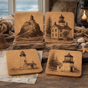 Oregon Lighthouses - Set of 4 Laser Engraved Cork Coasters
