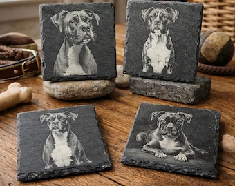 Boxer set of 4 Slate Laser Engraved Drink Coasters