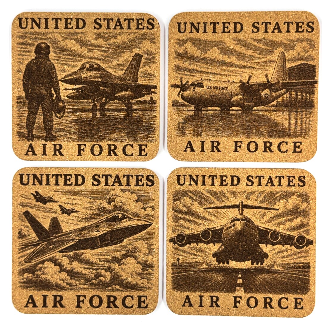 Usaf Coasters United States Air Force Cork Coaster Set, 4 Pack of Military Tribute ...