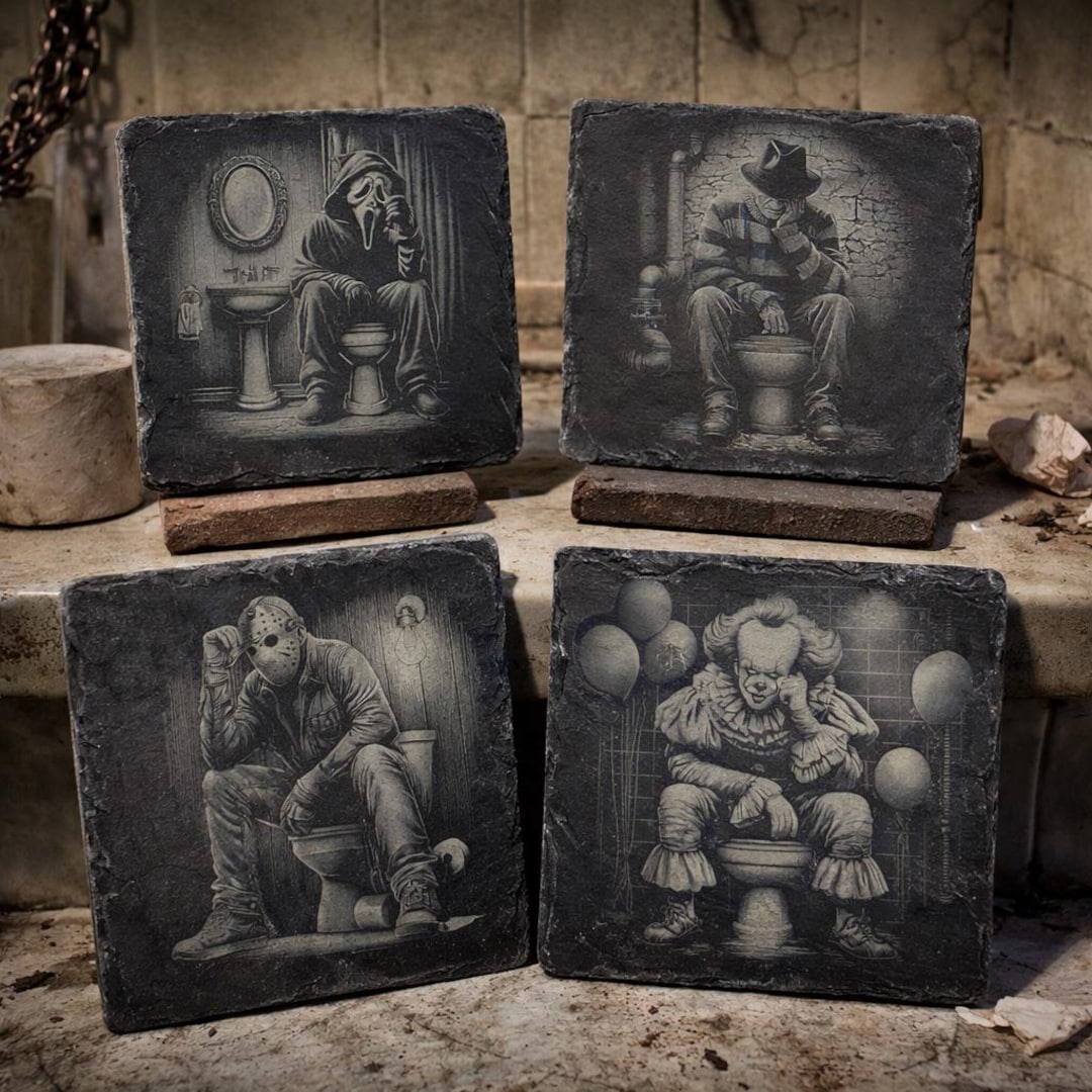 Slate Coaster Rude Horror Movie Villain Coaster Set – Funny Slate Drink Coasters With ...