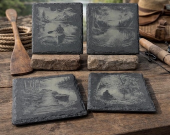 Nature and Outdoors Set of 4 Laser Engraved Slate Coasters