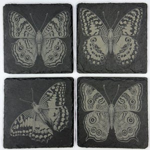 Beautifully Detailed Butterfly Slate Laser Engraved Drink Coasters - 4 Different Designs