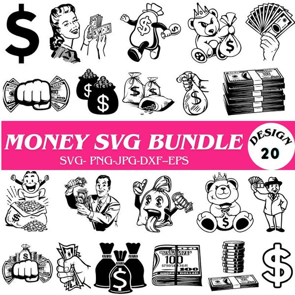 Monay Bag SVG, Dollar Sign SVG Bundle, Dollar SVG, Dollar Sign Clip Art, Dollar Sign Cut Files, Money Bag Vector, Dollar Sign Cricut, Png