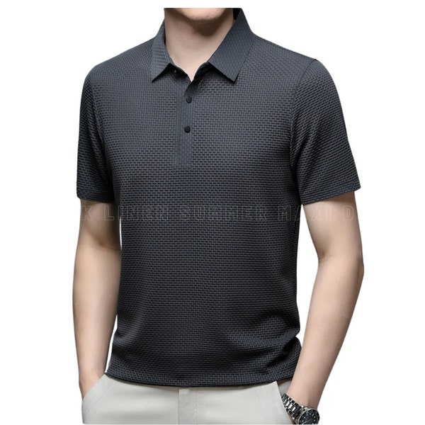 Men's Breathable Short Sleeve T-Shirt Cool Men X-Temp Polo Shirt Business Casual Waffle Sweat-Absorbing Summer Beach Top Gift for Him
