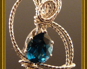 Blue Topaz Sterling Silver Pendant with FREE Chain