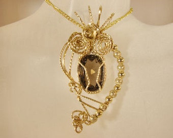 Smokey Quartz Pendant set in 14K Rolled Gold and Gold Filled Beads