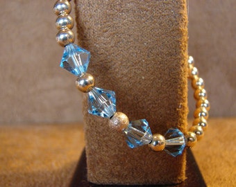 14k Yellow Rolled Gold Blue Swarovski Crystal Beaded Bracelet