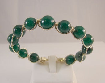 Hunter Green Beads & STERLING SILVER BRACELET