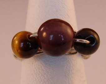 Argentium Sterling Tigers Eye and Agate Ring Size 3