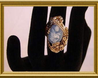 Rolled Gold Blue Rose Cameo Ring