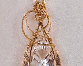 Oval Shaped 36ct White Quartz Wire Wrapped Wirewrapped Pendant