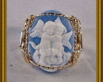 Rolled Gold Blue Cherub Cameo Ring