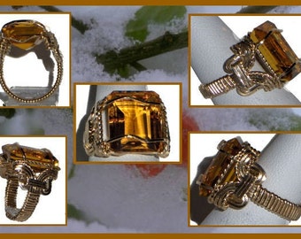 Emerald Cut Citrine Ring, Gold, 13cts. VS