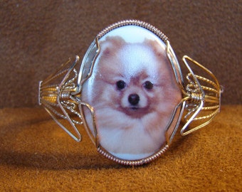 Pomeranian Cameo 14K Gold Filled Bangle Bracelet