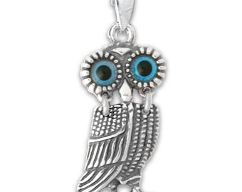 Goddess Athena's Wise Little Owl - Sterling Silver Pendant - A