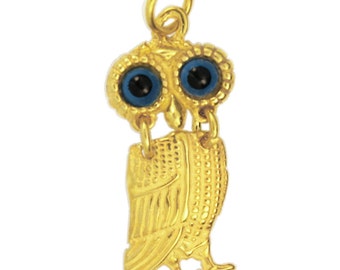 Goddess Athena's Wise Little Owl ~ Sterling Silver 24K/ Gold Plated Pendant - AB