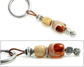 Keyring-Key Chain - High Quality Saumon and Multicolor Artificial Resin