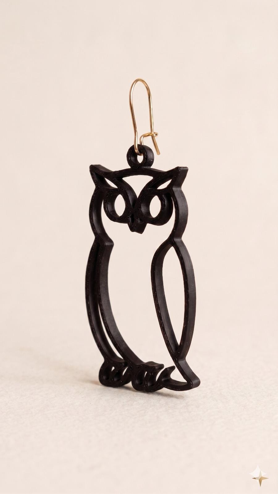 Black Owl Earrings | 3D Printed Statement Drop Earrings | Gold Hook | Witch Aesthetic | Cottagecore 
