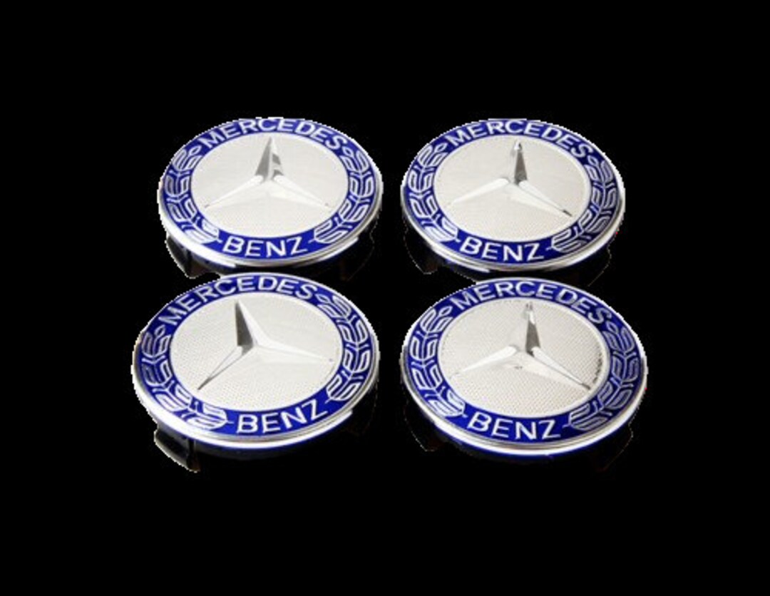 4x Blue Mercedes Benz Alloy Wheel Centre Caps 75mm Badges Hub Emblem ...