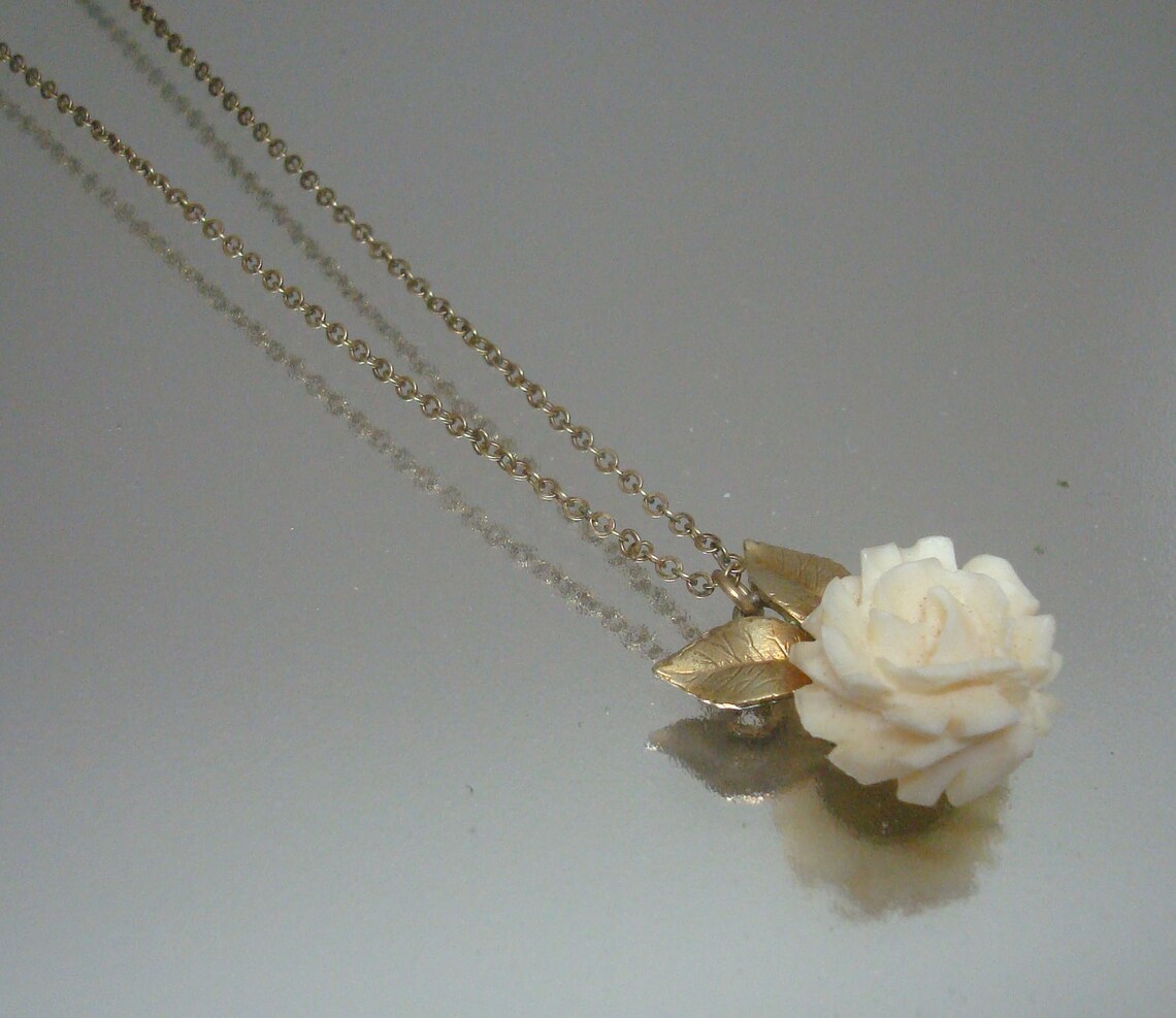 Krementz Carved Ivory Rose Necklace Vintage Etsy