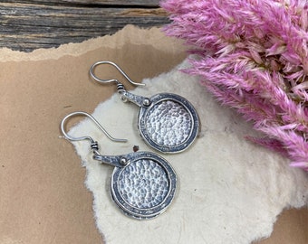 Sterling Silver Hammered Disc Earrings with Ring (Large)