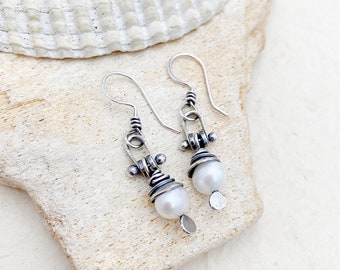 SS White Freshwater Pearl Drop Earrings