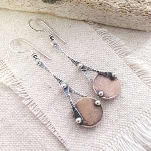 Traveler's Earrings// Mixed Metal// Bronze and Silver// Long Dangles// Artisan Earrings// Handmade. image 1