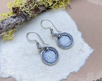 Sterling Silver Hammered Disc Earrings with Ring (Small)