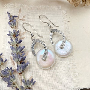 Oxidized Sterling Silver Pearl Drop Earrings: Handmade Boho Floral Jewelry