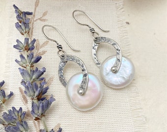 Sterling Silver Cream Flat Pearl Earrings