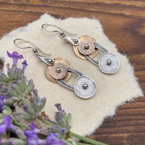 Sterling Silver, Bronze and Brass Triple Circle Earrings