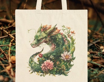 Dragon Tote Bag, Magic,Gift for Nerd,Dragon Lover,Medieval Bag,Vintage Graphic Canvas Tote,Fantasy,Geeky gifts,Goblincore