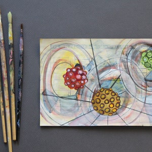Science Art, Original Painting, Painting on Paper, Original Artwork, Abstract Wall Art, Original Gouache Painting, Book Art, Mixed Media