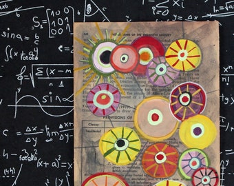 Original Artwork, Painting on Paper, Abstract Wall Art, Book Art, Original Gouache Painting, Mixed Media, Science Art, Upcycled Art, Decor