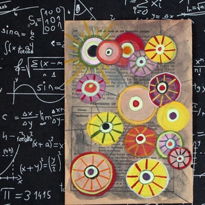 Original Artwork, Painting on Paper, Abstract Wall Art, Book Art, Original Gouache Painting, Mixed Media, Science Art, Upcycled Art, Decor